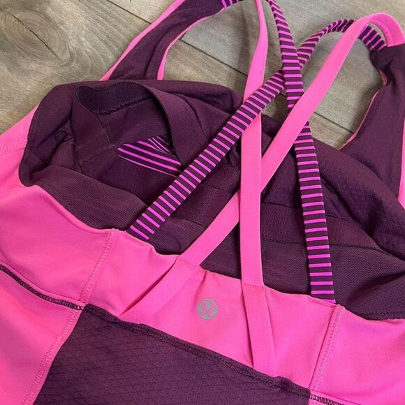 Lululemon Black & Pink Stripe Athletic Tank‎ Women Medium Bin E-47 - Picture 4 of 5